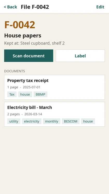 A file showing its documents and their tags