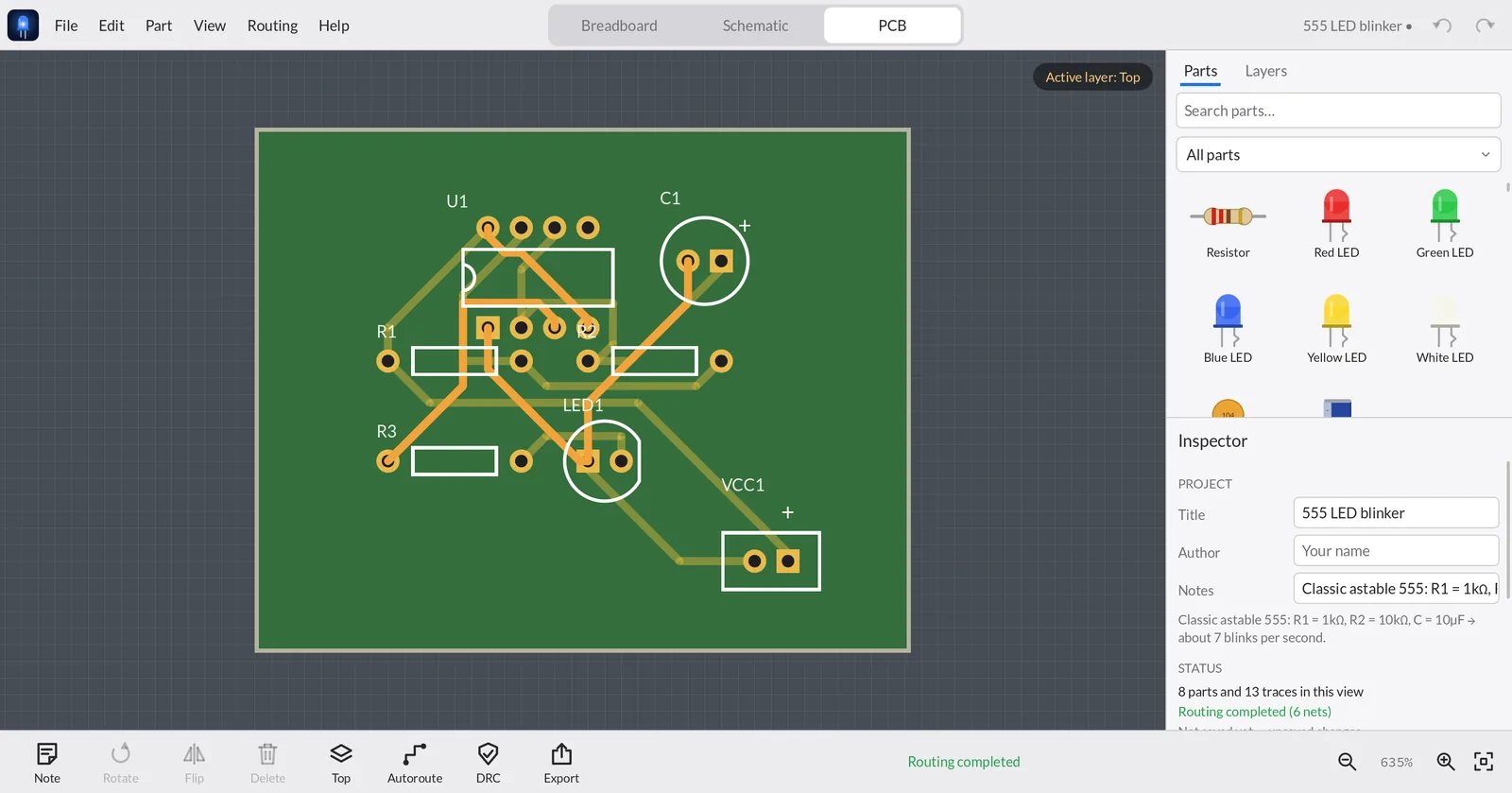 Autorouted two-layer PCB