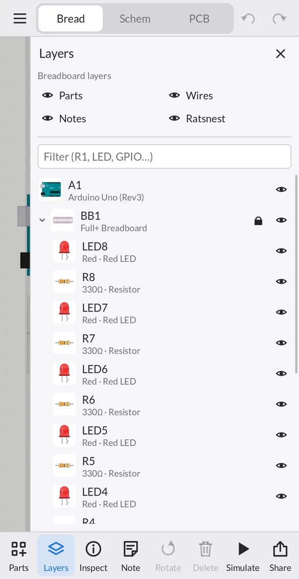 Layers drawer on a phone