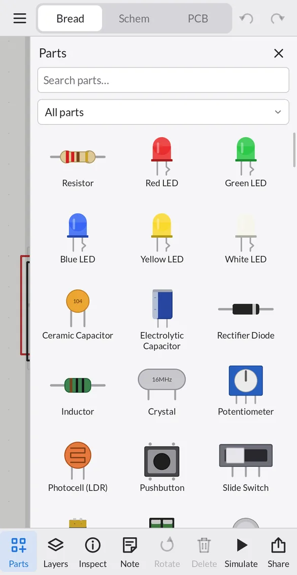 Parts drawer on a phone