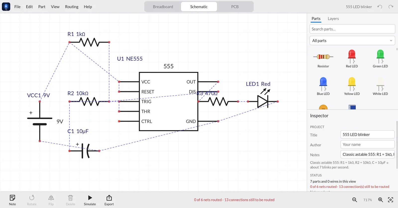 Schematic view of the 555 blinker